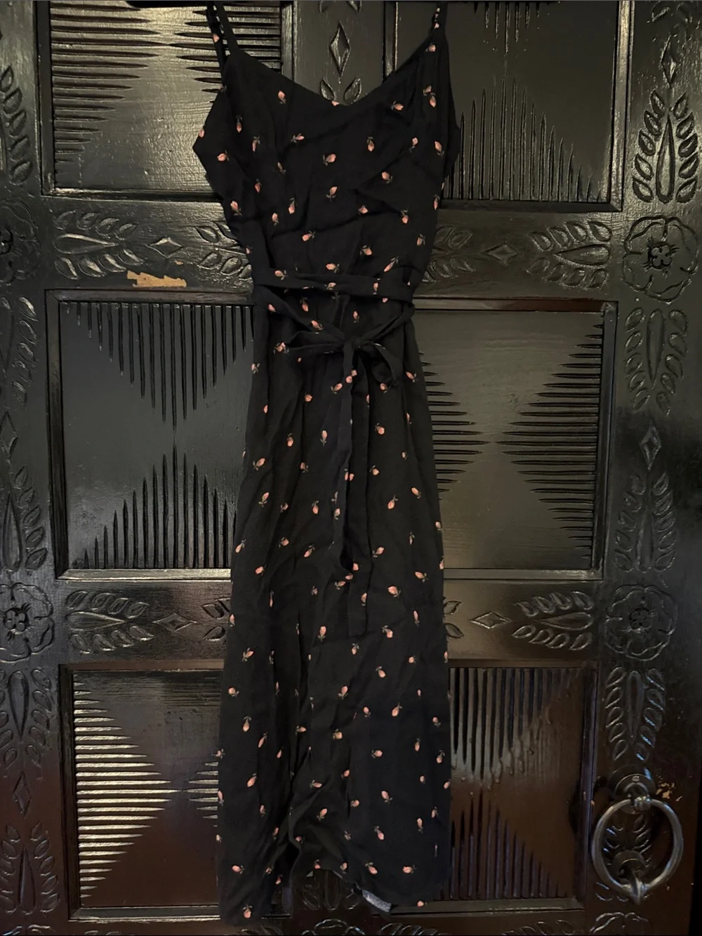 Reformation Black Midi Dress with Floral Print
